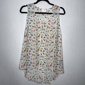 Saccharine New York Women’s Animal Print Tank Top High Low Cotton Silk Blend S/M